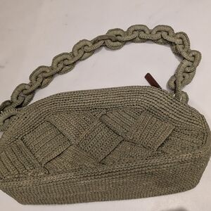 Sezane Isabelle Woven Olive Green Shoulder Bag